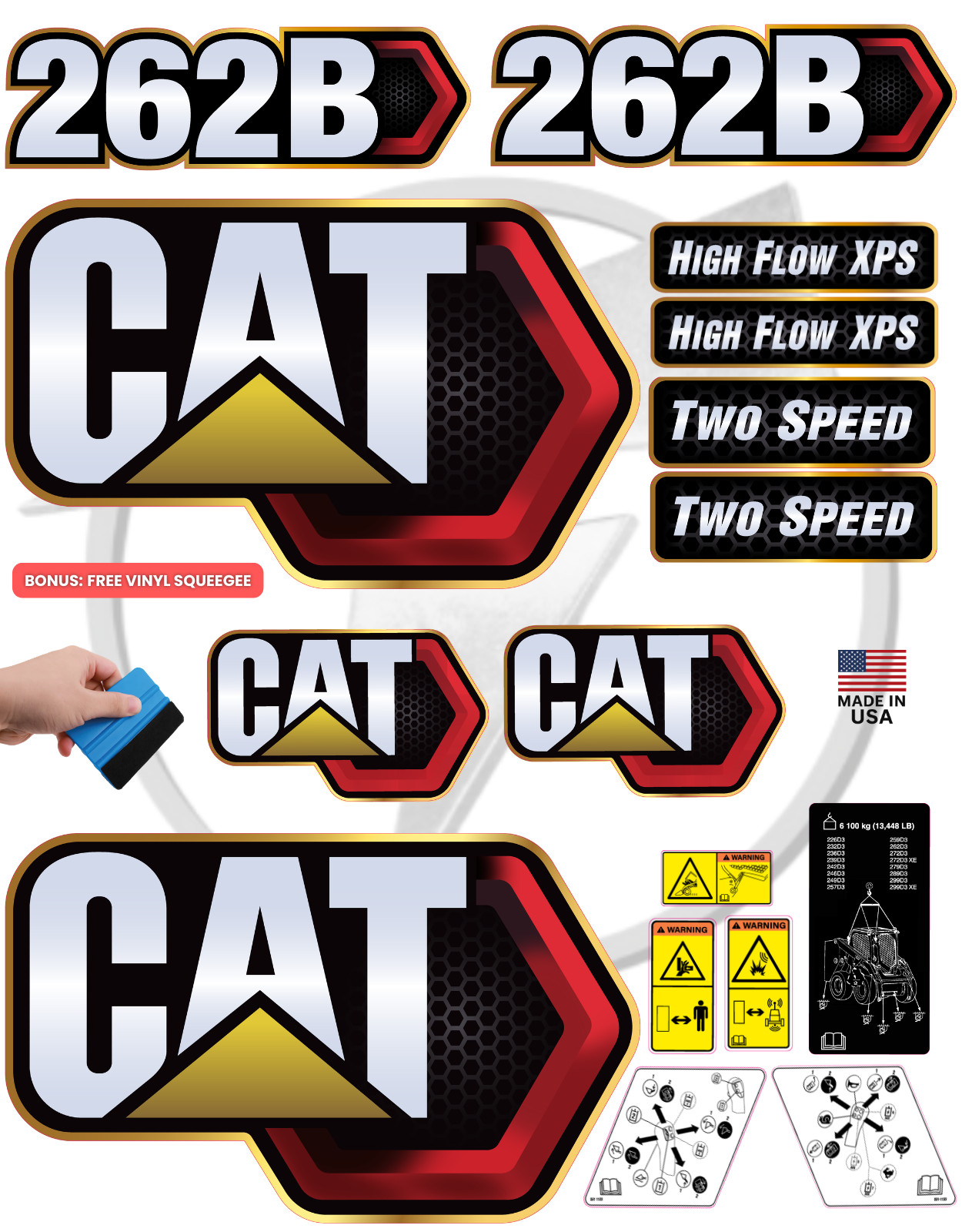 Fits Caterpillar 262B Skid Steer Decal Kit with SAFETY Decals - FREE SHIPPING