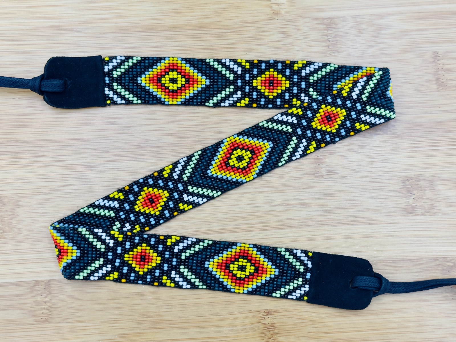 Handmade beaded Black Aztec adjustable Cowboy Rodeo Hatband