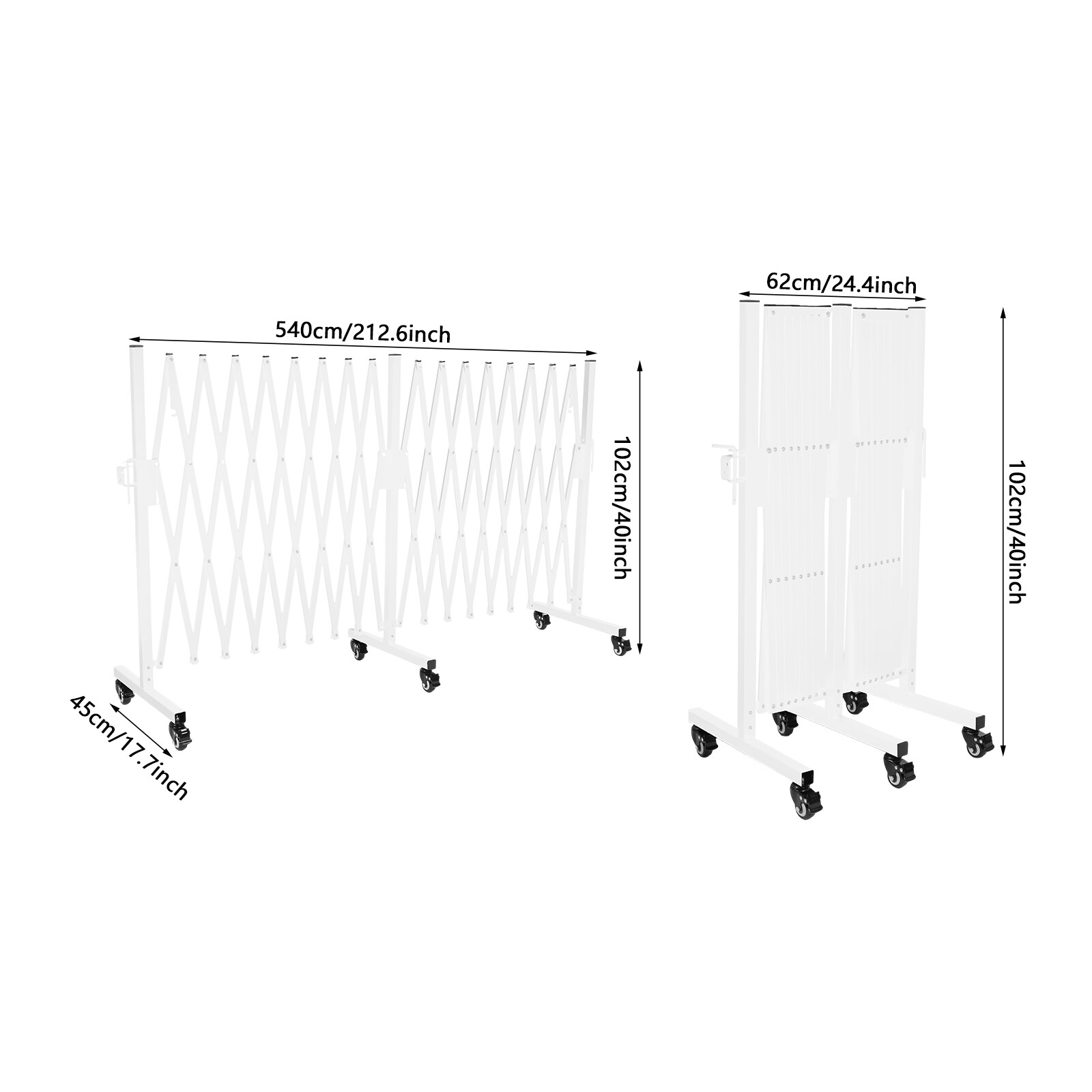 Mobile Expandable Folding Gate White Diamond 540×45×102cm Lockable Wheels
