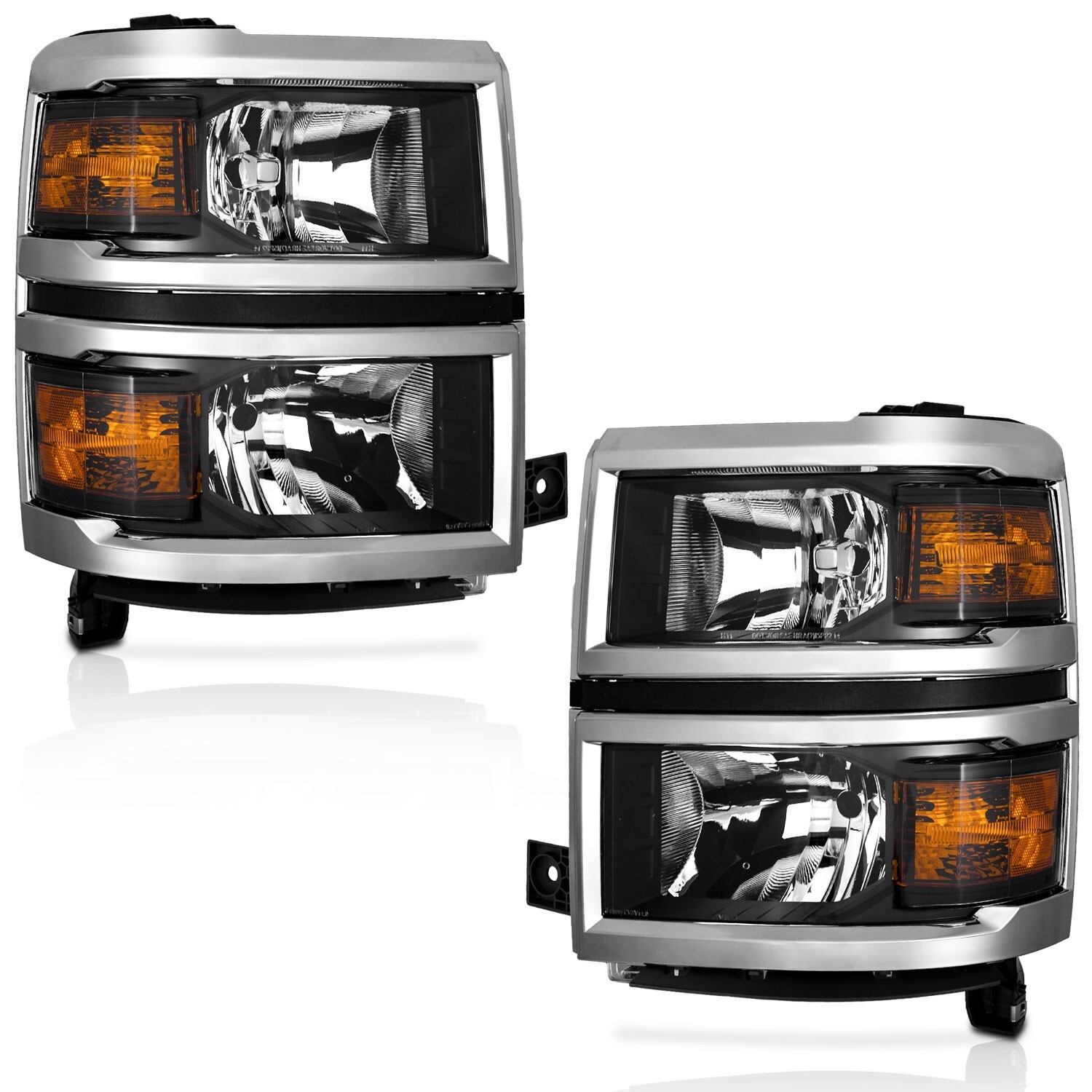 WEELMOTO For 2014-2015 Chevy Silverado 1500 Black Headlights Headlamps L+R Pair