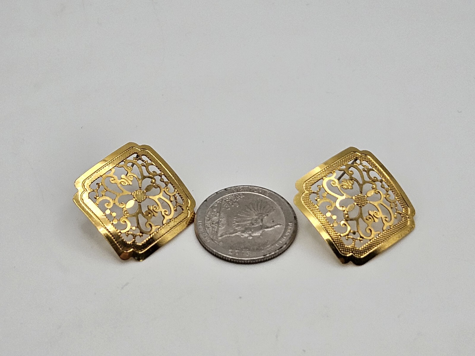 Vintage Gold Tone Scroll Cut Out Ornate Stud Earrings