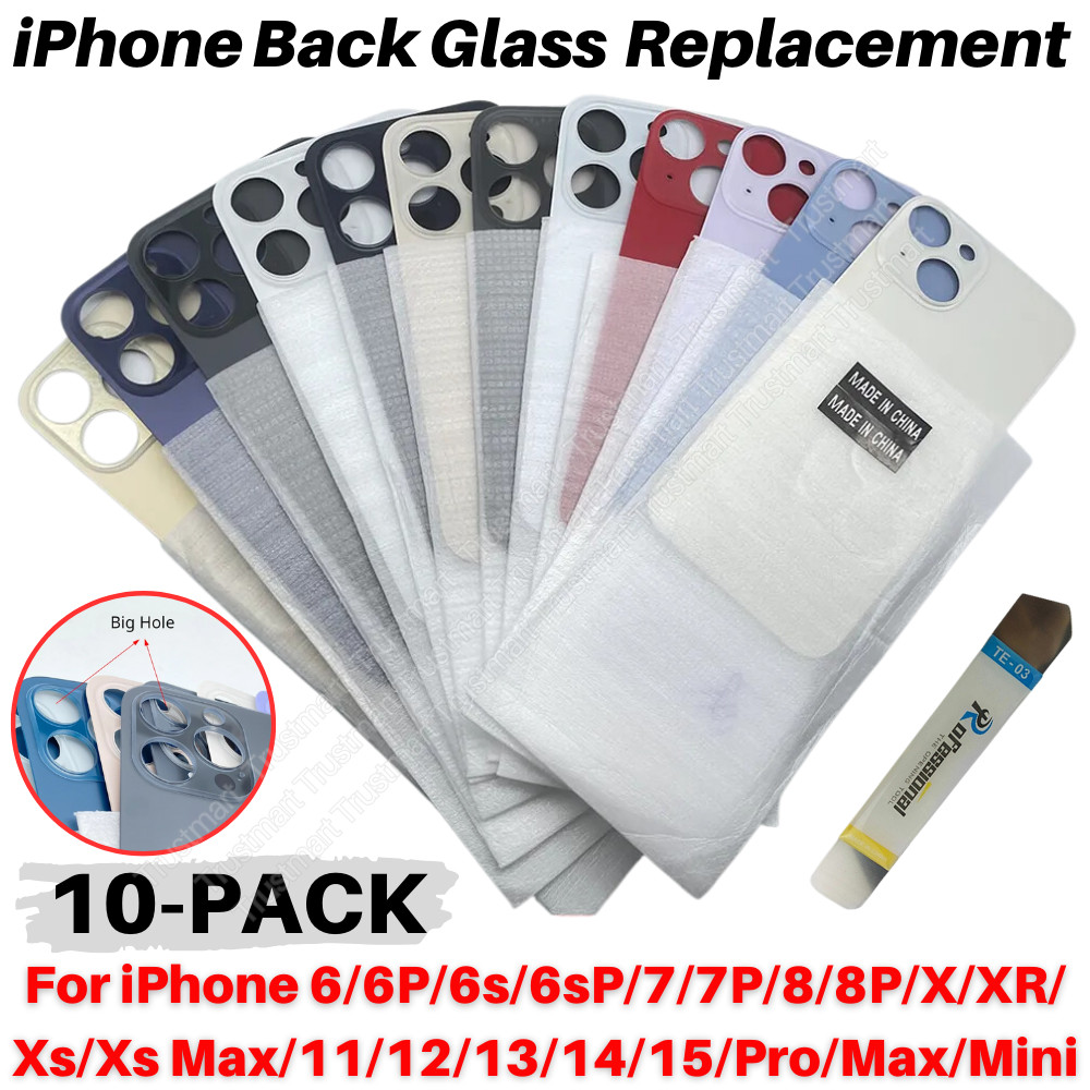 10X Replacement Rear Back Glass Big Hole For iPhone 15 14 13 12 11 Pro XR XS Lot