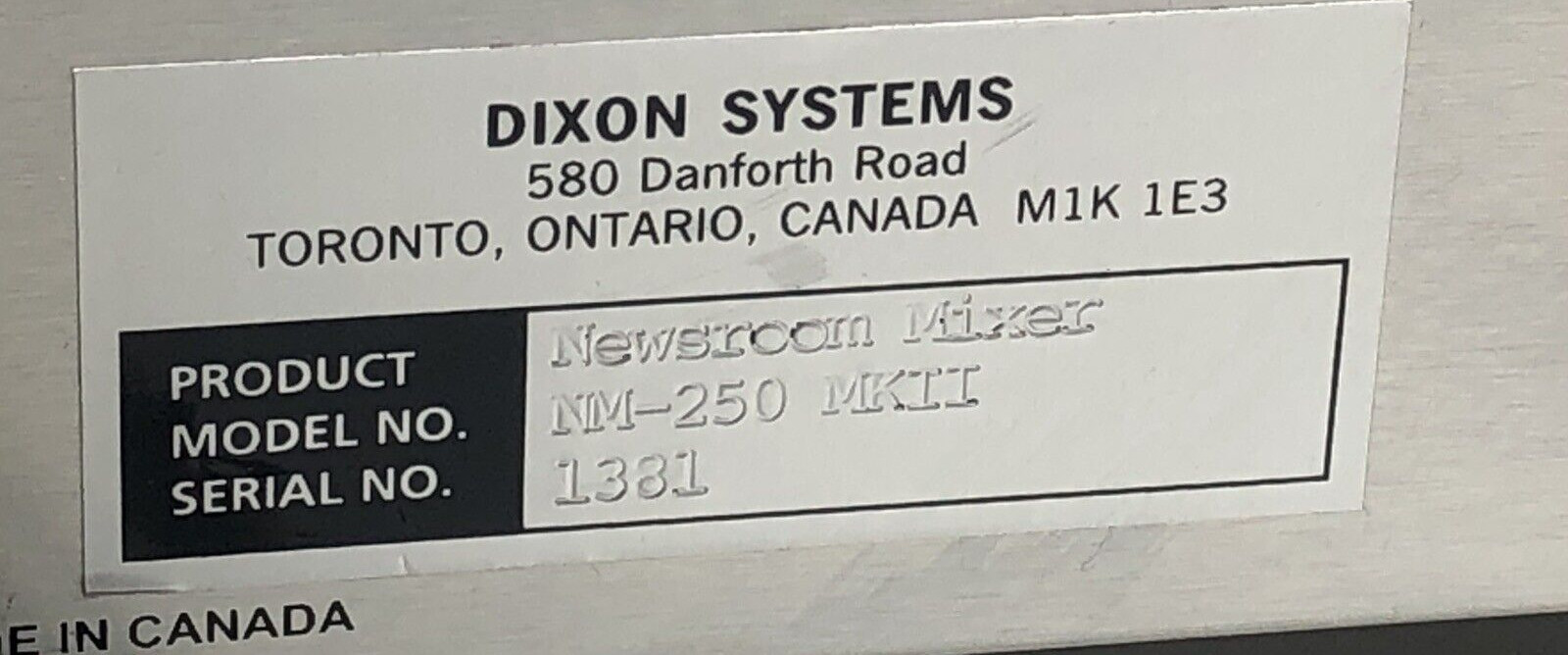 Dixons Systems NM250MKII