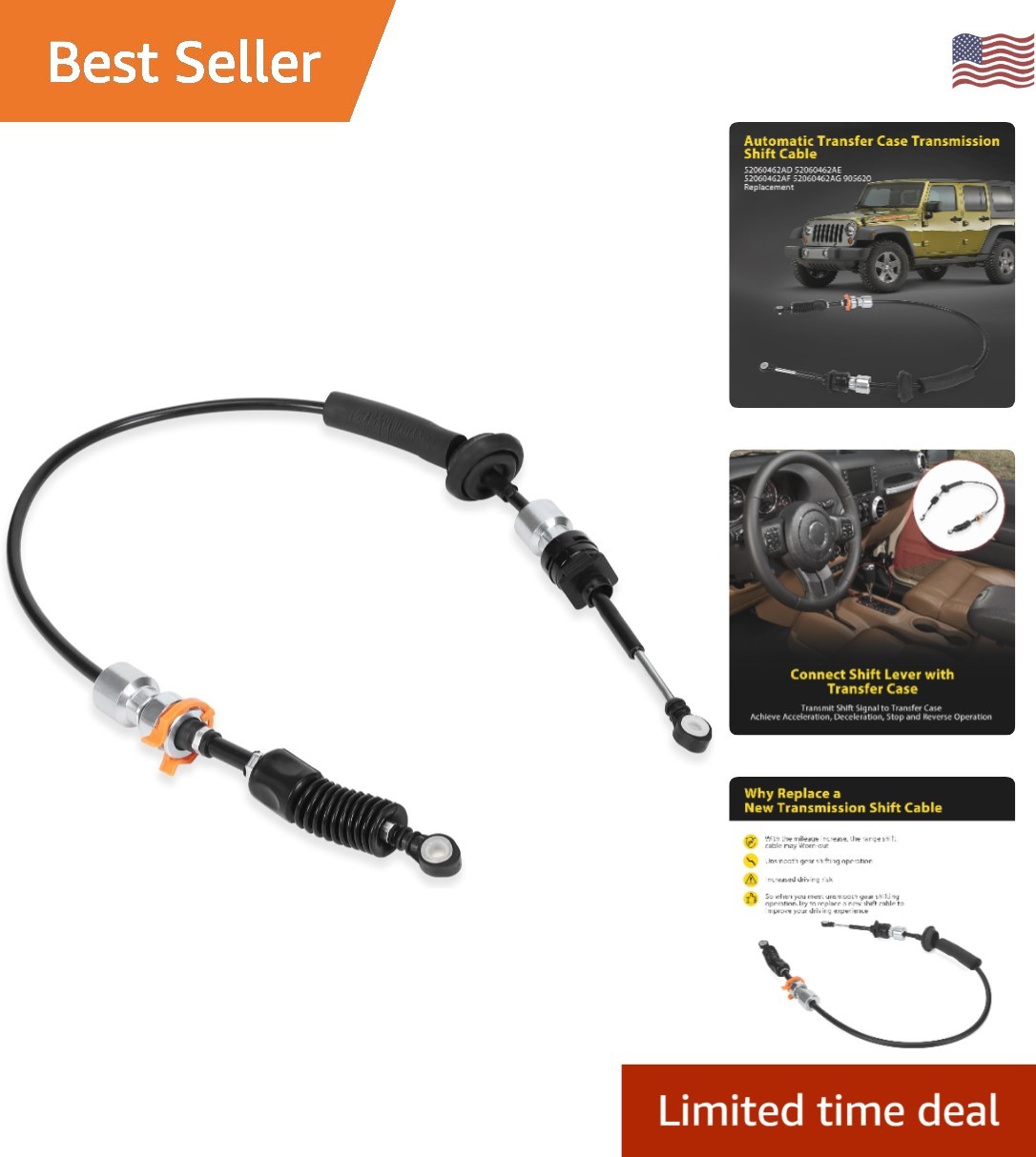 Enhance Shifting Experience: Jeep Wrangler 4x4 Shift Cable Compatible 2007-2011