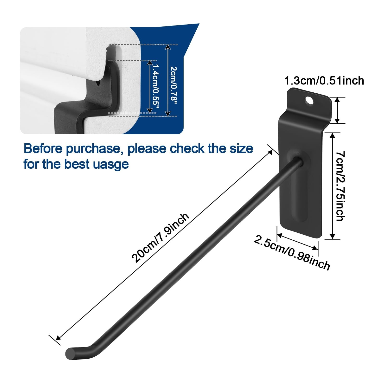 Polmart 8" Heavy Duty Slatwall Panel Hooks, Black (96-Pack, 8-inch) 8 Inch 96