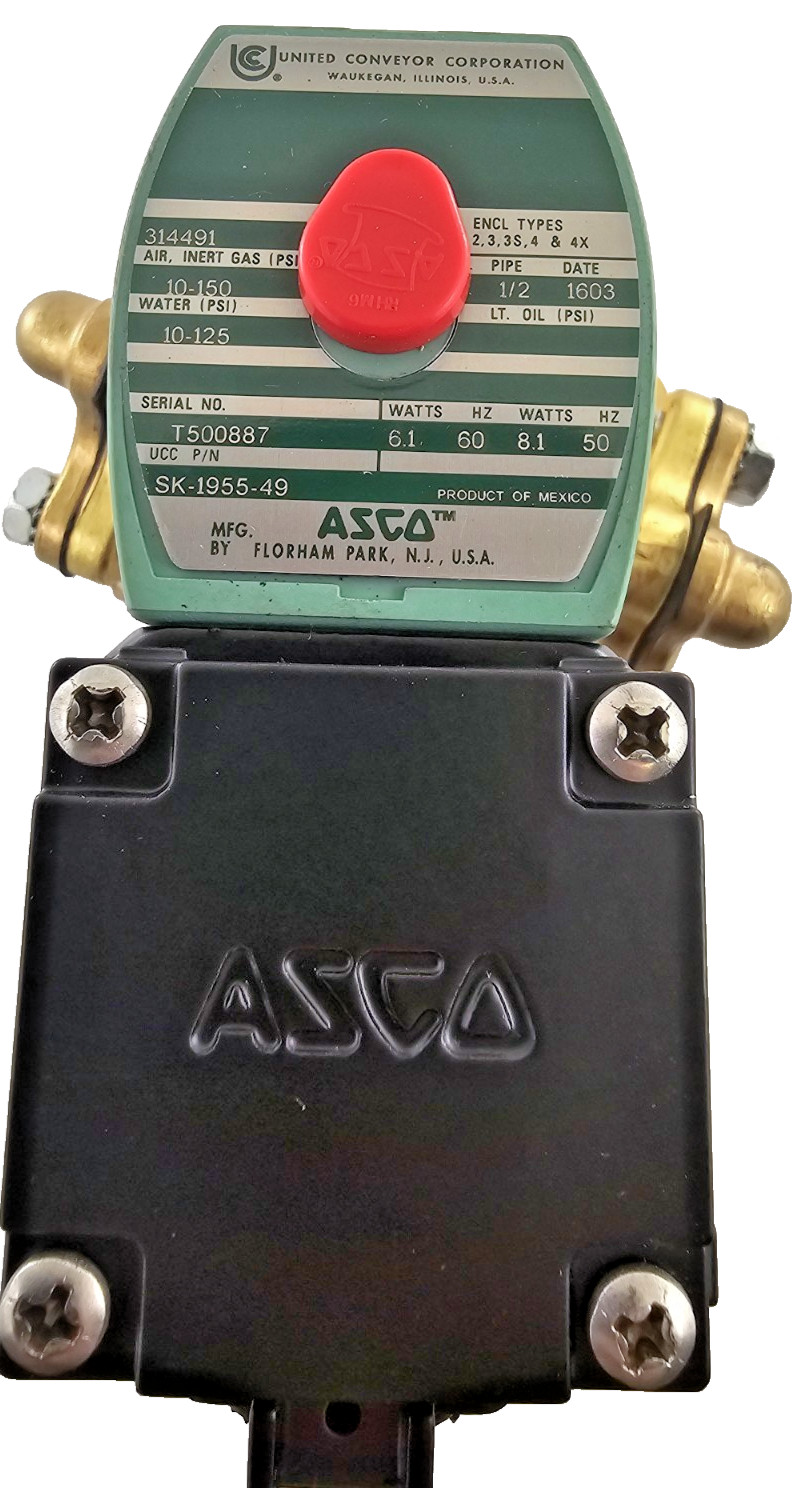 ASCO UCC SK-1955-49 Solenoid Valve 3-WAY 120V 1/2" NPT Air Water Gas 10–125 PSI
