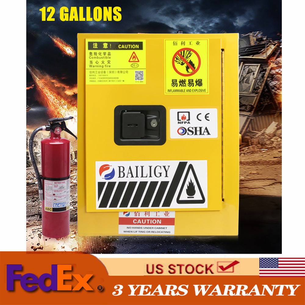 12 Gallon Fireproof Safety Storage Welded Cabinet Bin Flammable Liquid Storage