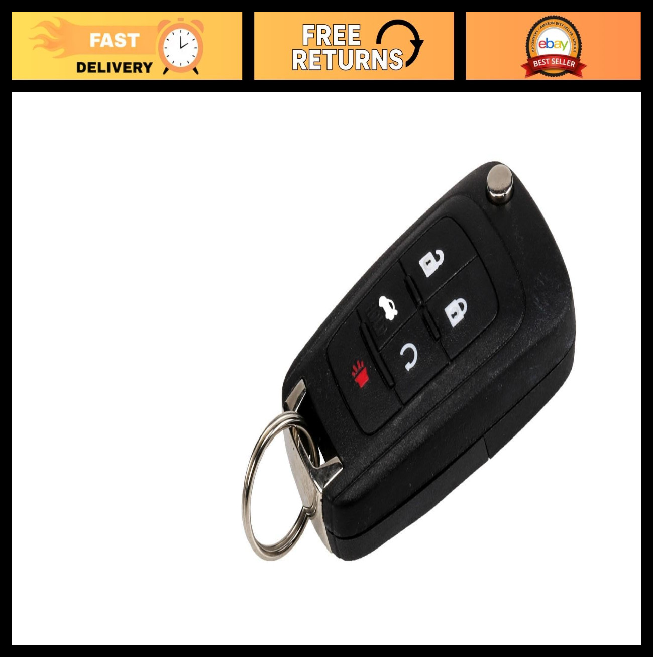 Folding Key with 5 Button Transmitter, Keyless Entry Remote, Car Key Fob