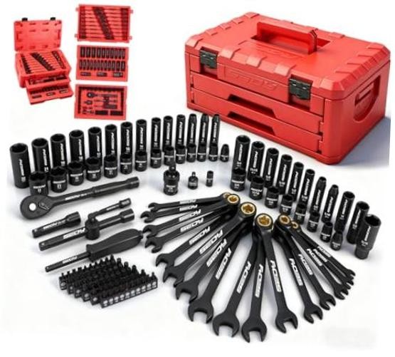 Premium 132-Piece Mechanics Tool Set, SAE/Metric 1/4" & 3/8" Drive New Version
