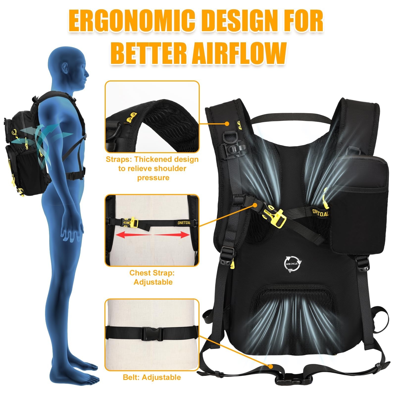 Hydration Backpack 22L, Hiking Backpack with 2L Leakproof Bladder, Sewn-in Ra...
