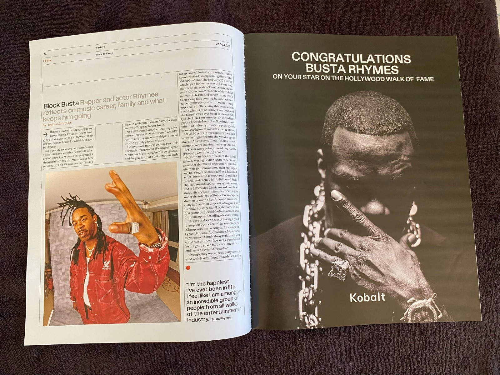 BUSTA RHYMES 2025 ads Hollywood Walk of Fame Star & THE LAST OF US Emmy ad