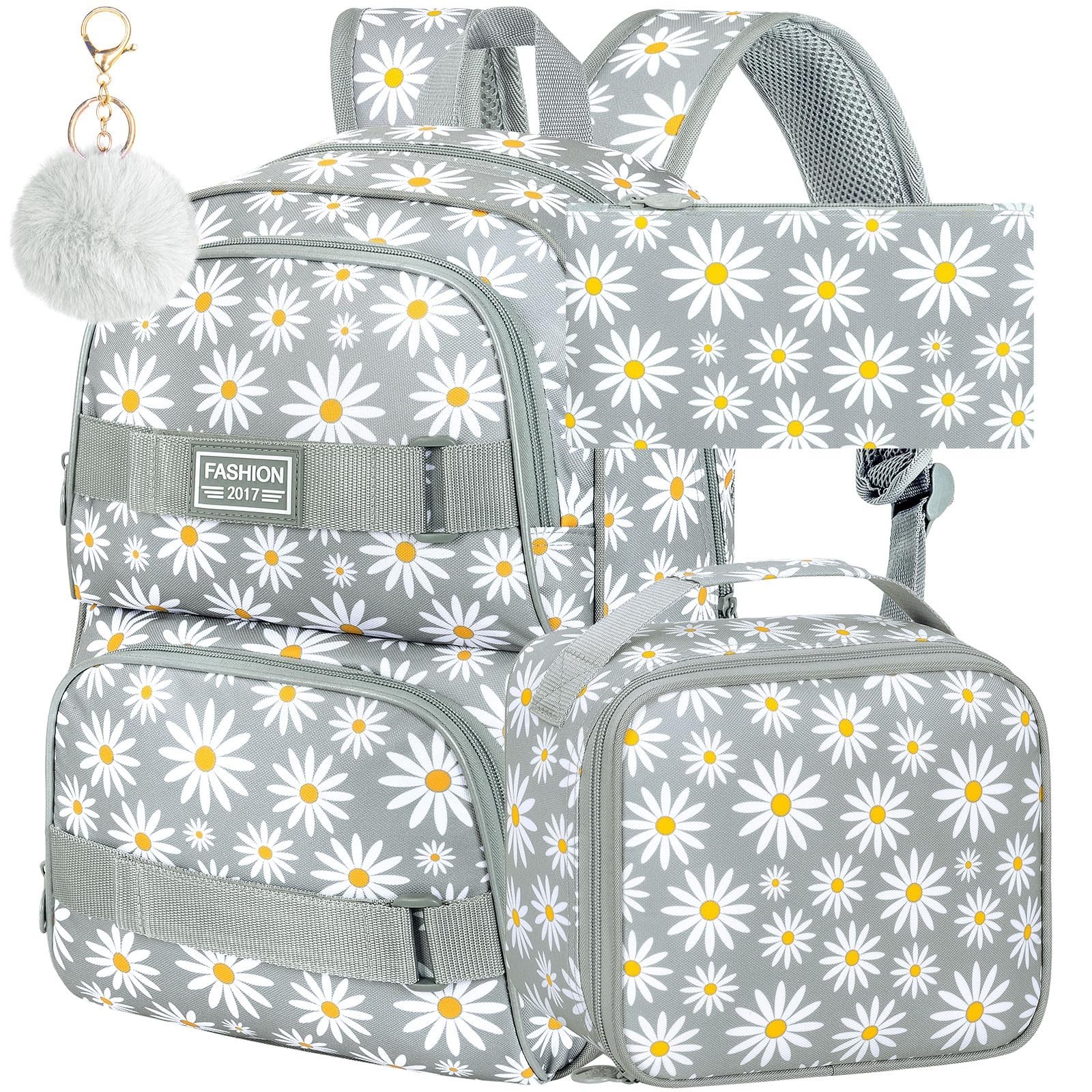 AGSDON 3PCS Daisy Girls Backpack, 17 Inch Laptop School Bookbag Teen College ...