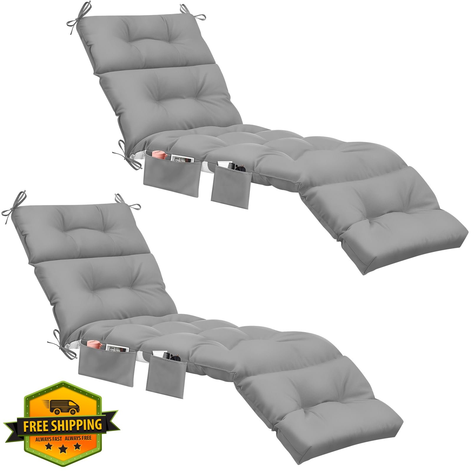 Kigley 2pc Chaise Lounge Cushions Light Gray 74.5x22x4.7" Tufted Patio Recliner