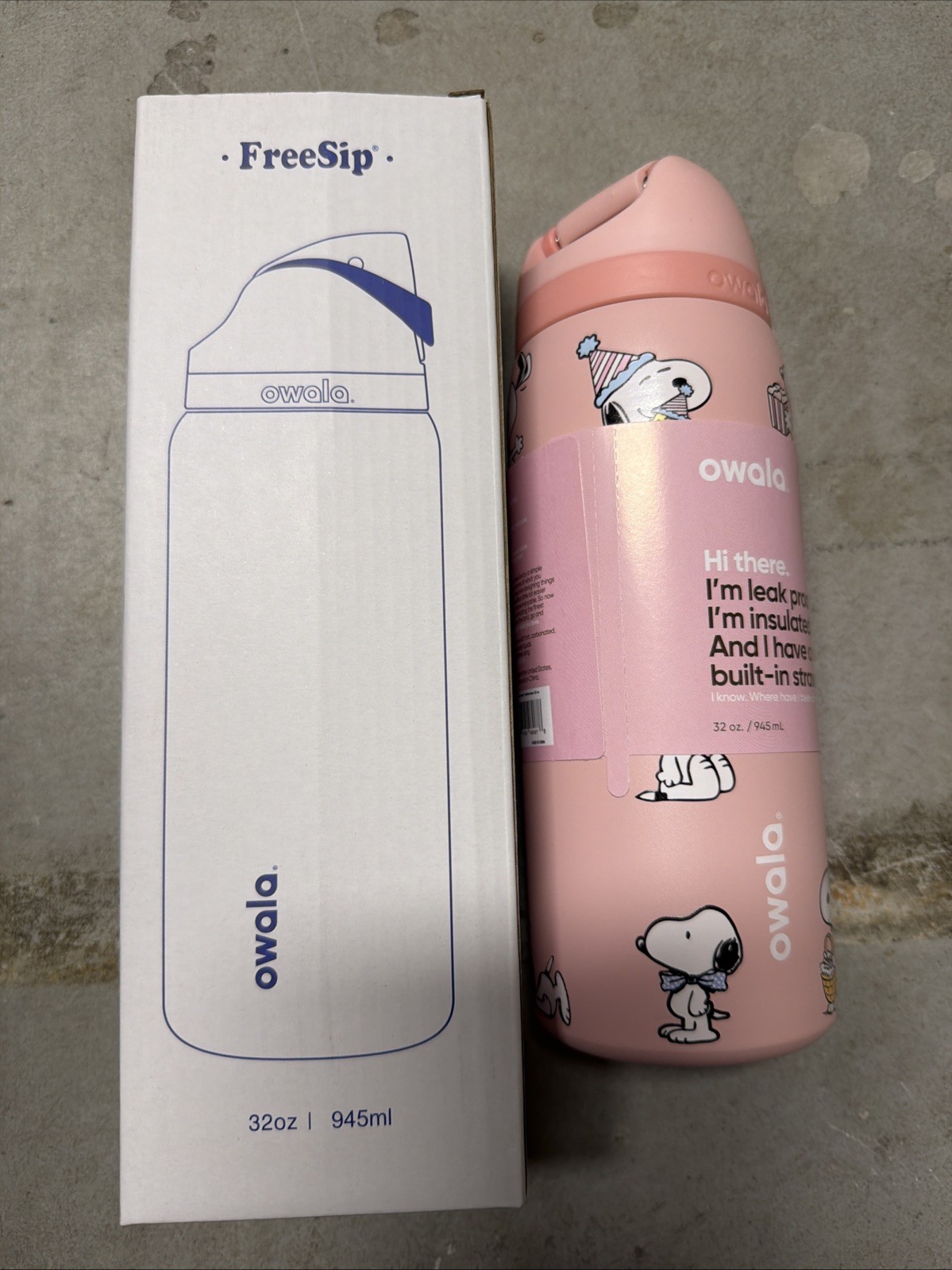 Pink Owala Snoopy 32oz Insulated Water Bottle Stainless Steel Flip Lid New
