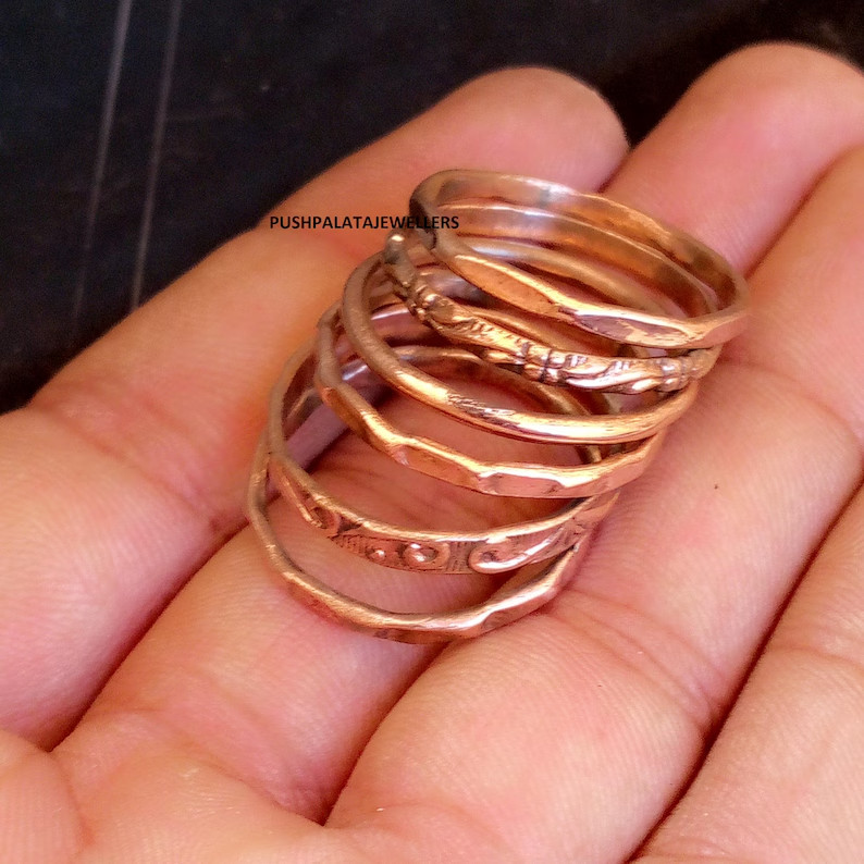 Handmade Copper Stacking Ring Set: Etched Meditation Rings All Size