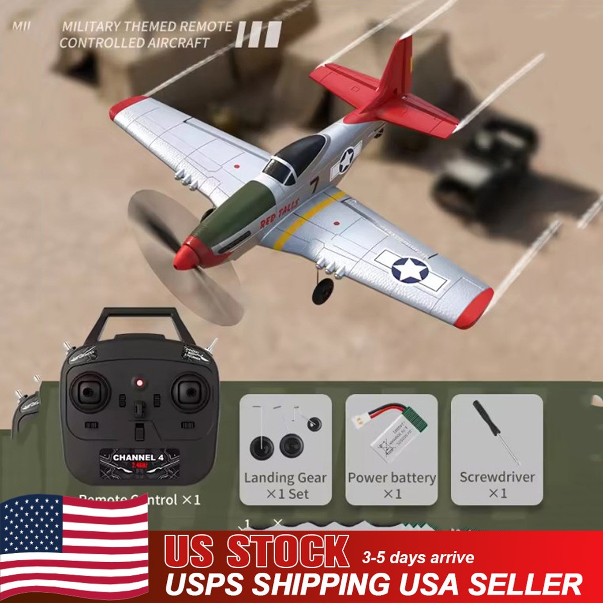 US P51 Mustang RC Plane 2.4G 4CH 6-Axis Gyro RTF Aerobatic Fighter for Beginners