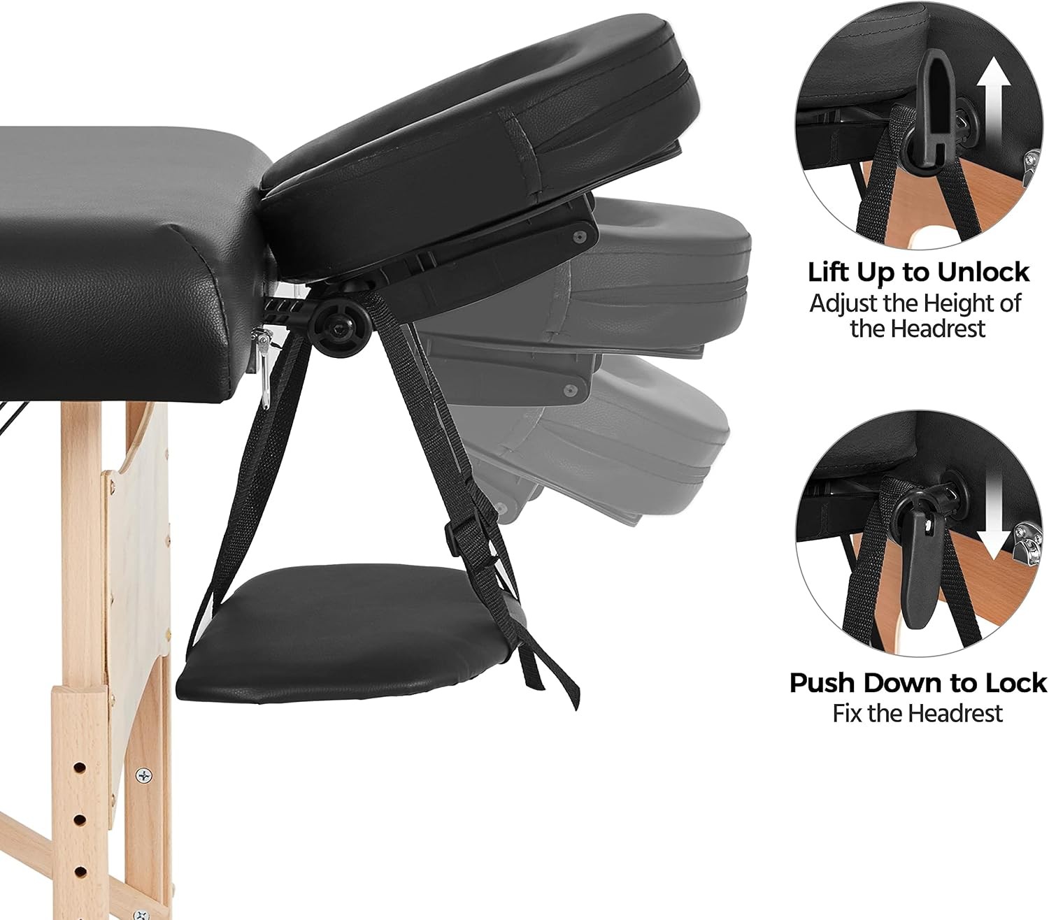 Massage Table Portable Height Adjustable Lash Bed 28in Wide Black |