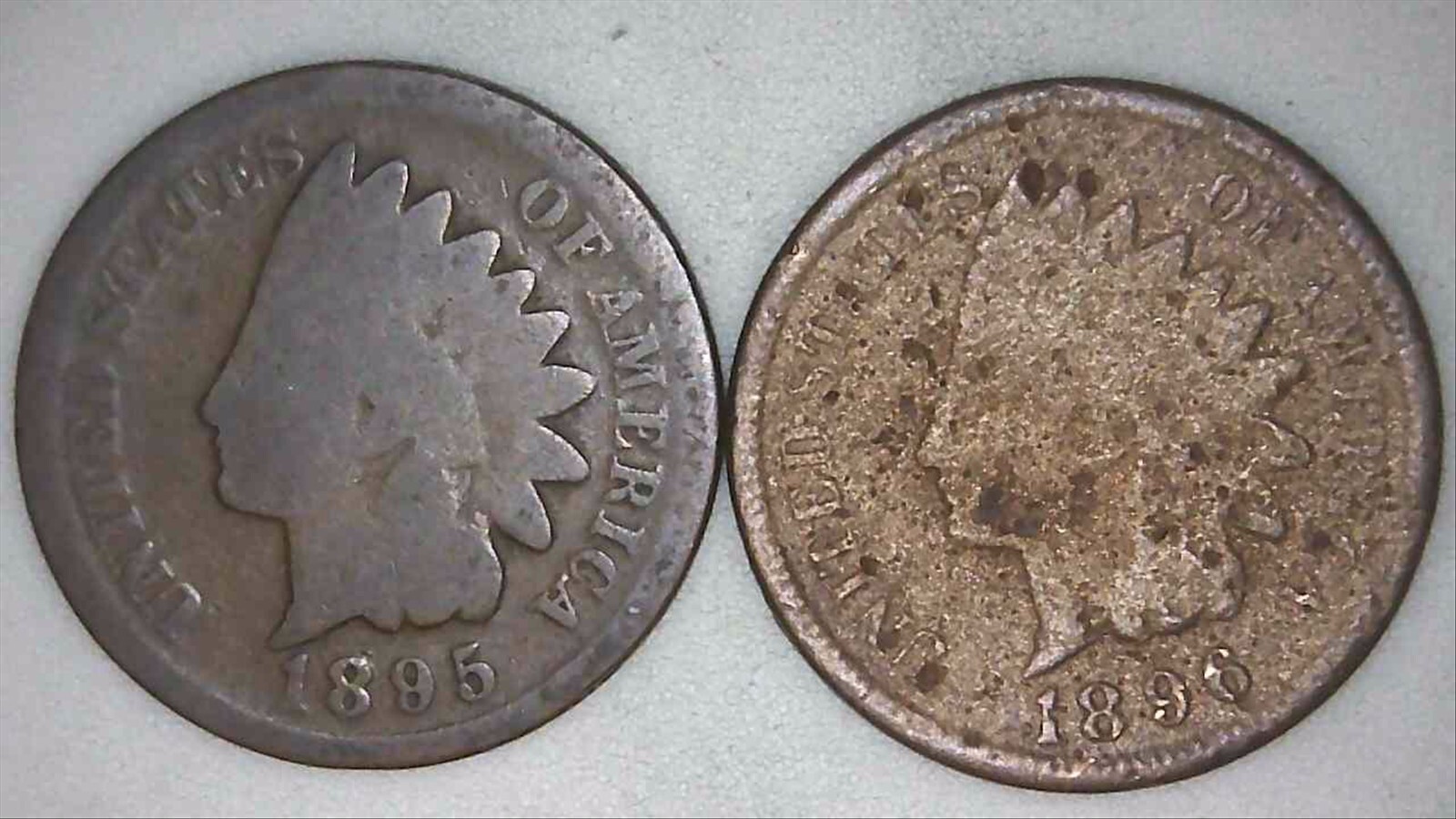 1895 1896 P 1C Indian Head Cent Bronze 2 coins 24loc1103-4=