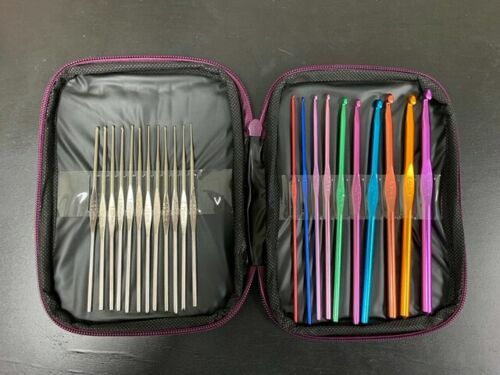 Aluminum Crochet Hooks Needles Knit 22 Pcs Set Multi Color Weave Craft Yarn