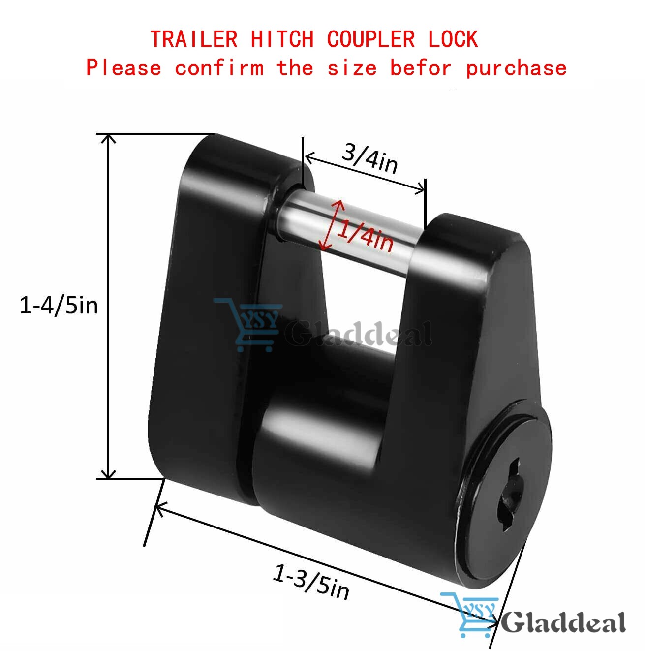 Trailer Hitch Coupler Lock Dia 1/4" Span 3/4" for Tow Boat RV Truck Car + 2 Keys