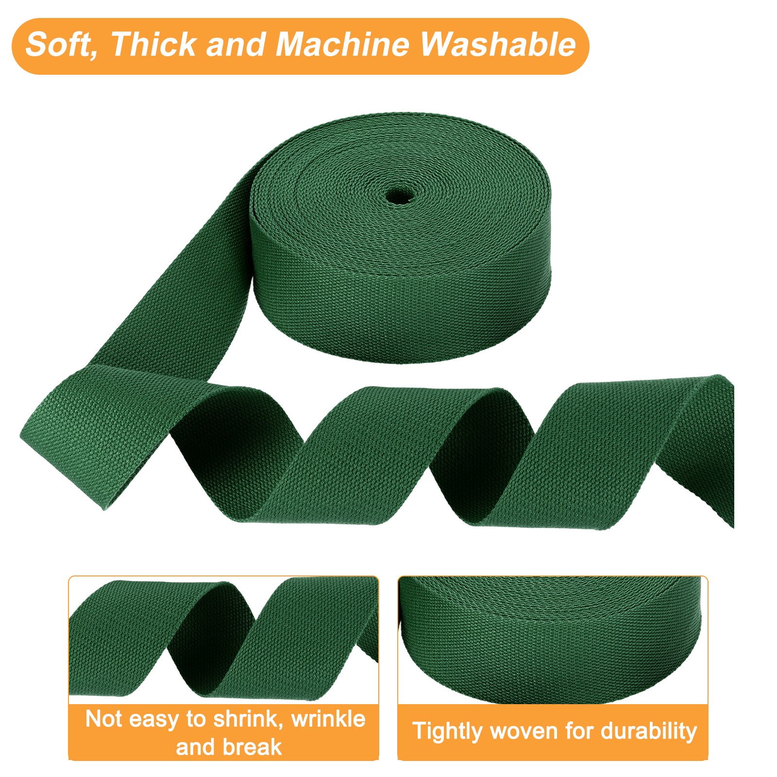 Dark Green Cotton Webbing 2" 11 Yard Polyester Cotton Webbing Strap for DIY