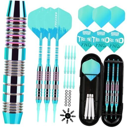 Soft Tip Darts Set 3 Aluminum Shaft Professional Darts Plastic Tip GREEN-BLUE