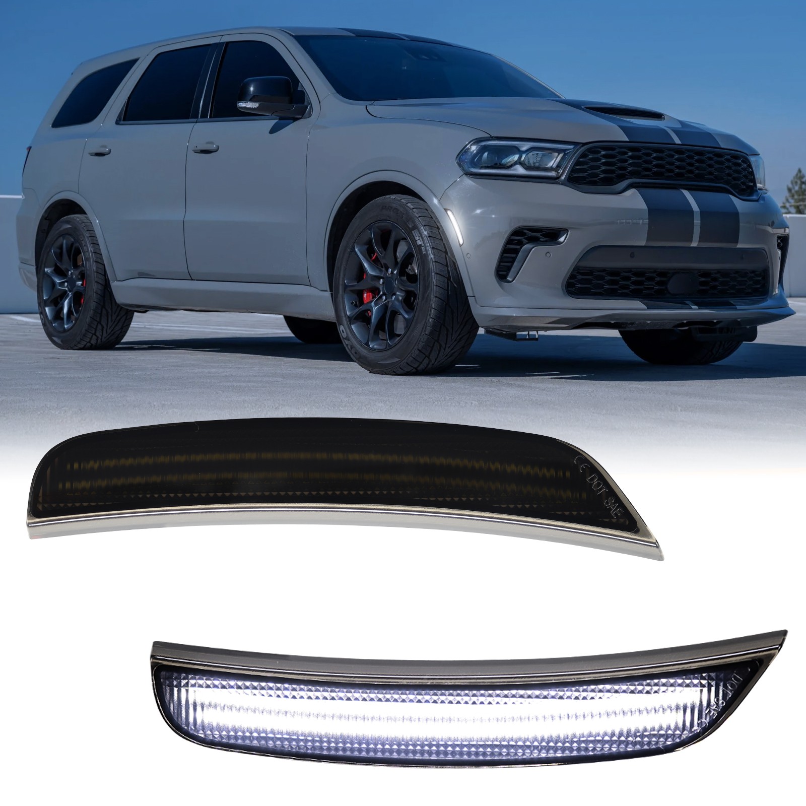 Smoke Lens White LED Front Bumper Side Marker Light For Dodge 2021-2024 Durango