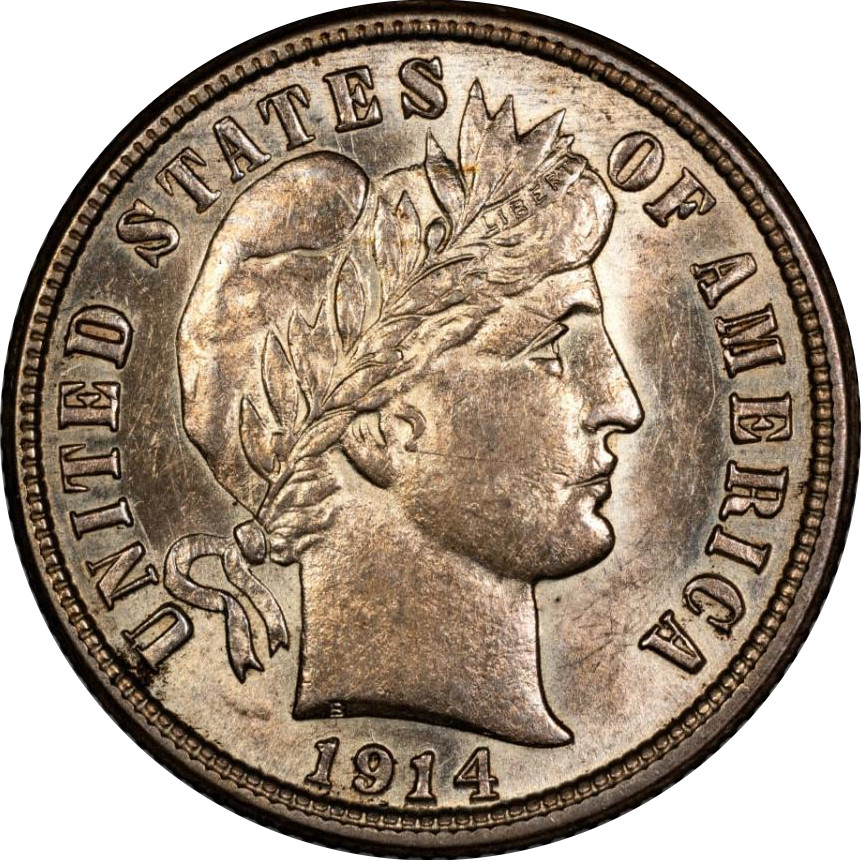 1914-S 10C Barber Dime CACG AU58+