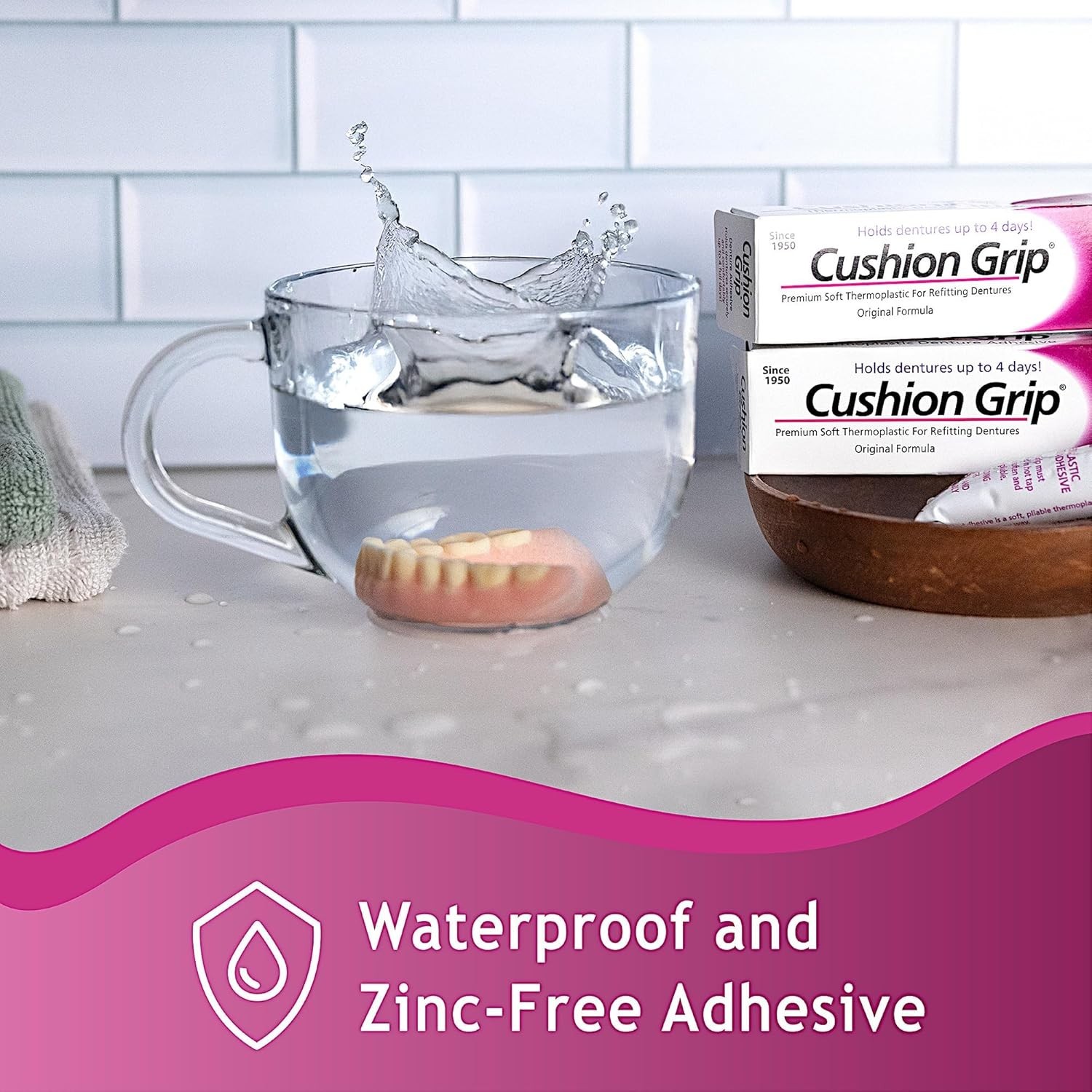 Easy Apply Denture Glue 1oz - Strong Hold, Waterproof & Non-Toxic Formula