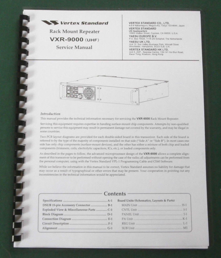 Vertex VXR-9000u Service Manual: w/11"X17" Color layouts & protective covers!