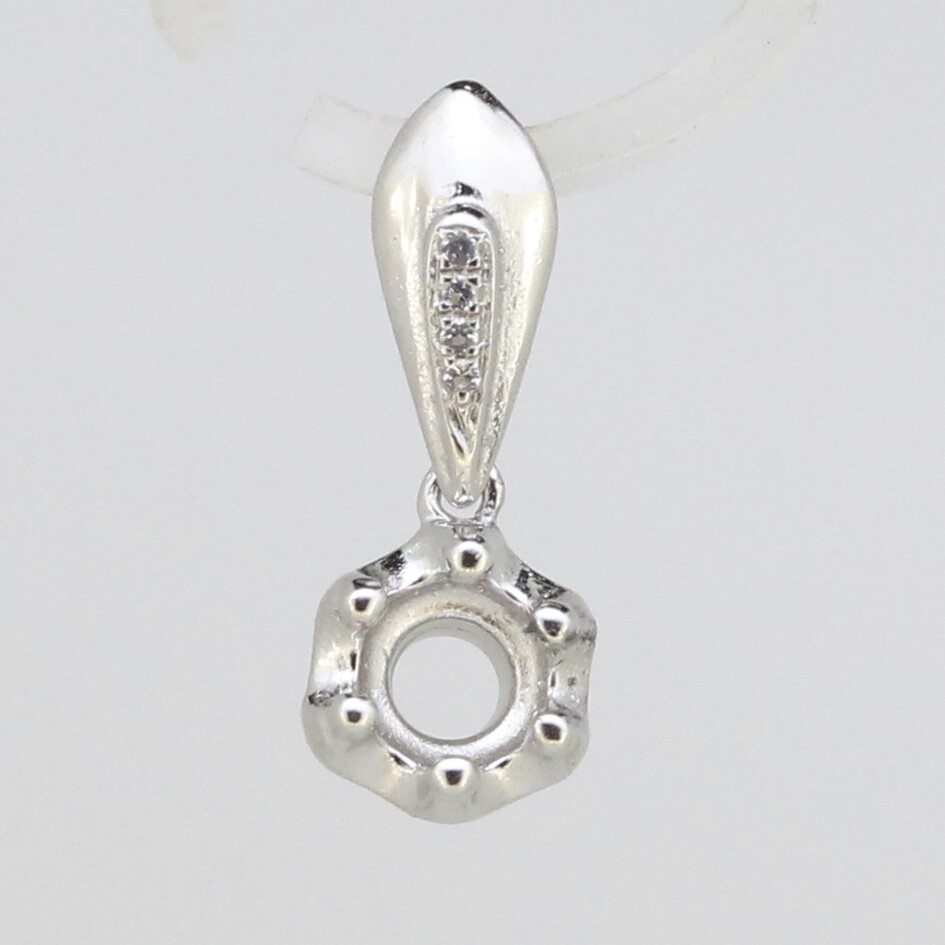 Sterling Silver Semi Mount Pendant Setting Round RD 5x5mm W/ White Topaz