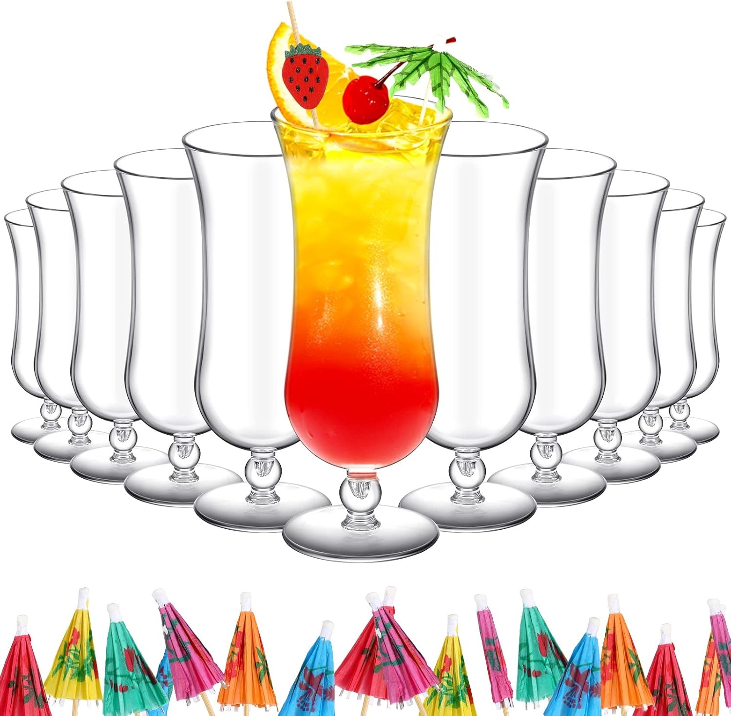 12 Pcs Plastic Hurricane Glasses 15oz Break Resistant Drinking Glasses Reusable