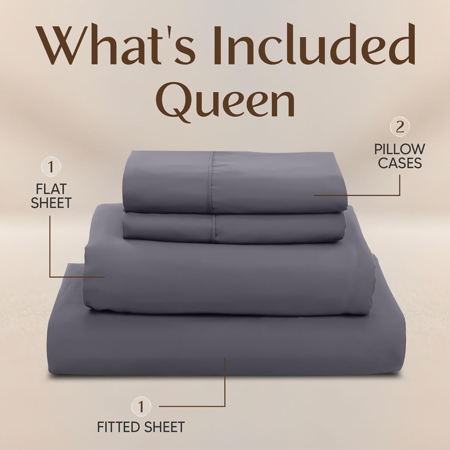 Queen Size Sheet Set 4 Piece Bed Sheets Soft & Breathable Microfiber Grey