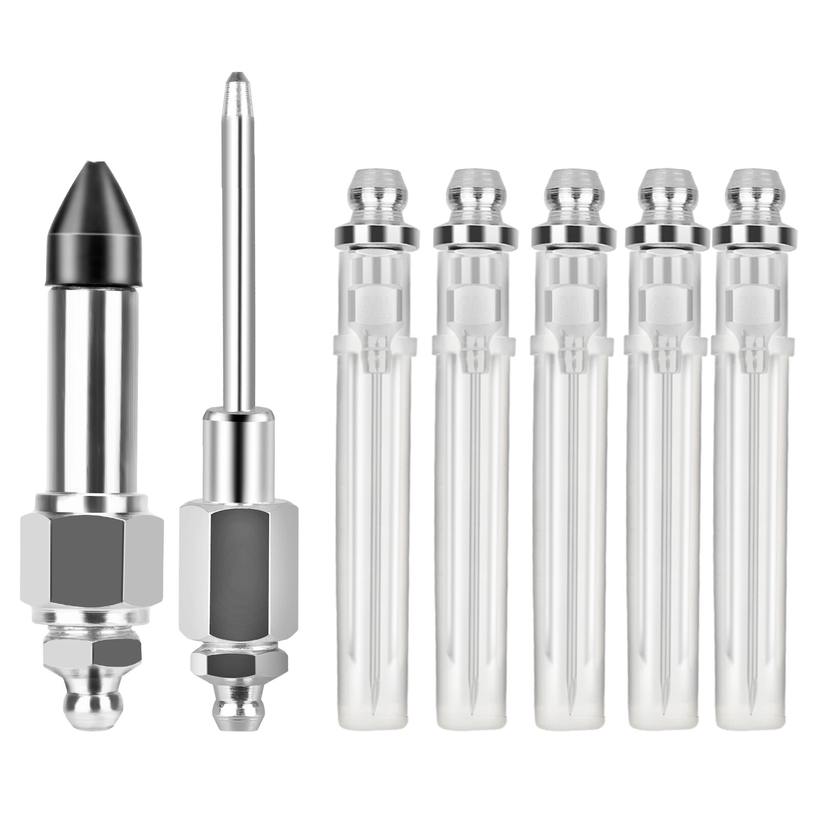 7pcs Grease Gun Accessory Set, Injector Needle Nozzle/Dispenser/Rubber Joint Tip