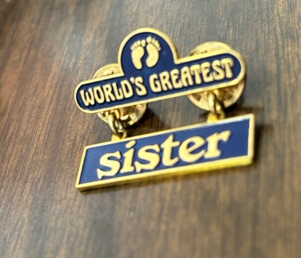World’s Greatest Sister Gold Tone & Enamel 1.25” Wide Lapel Pin