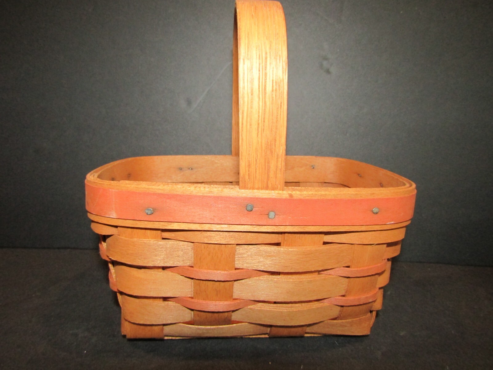 Longaberger 1989 Small RED Woven Small HANDLE Basket 7" X 5" X 3.5"
