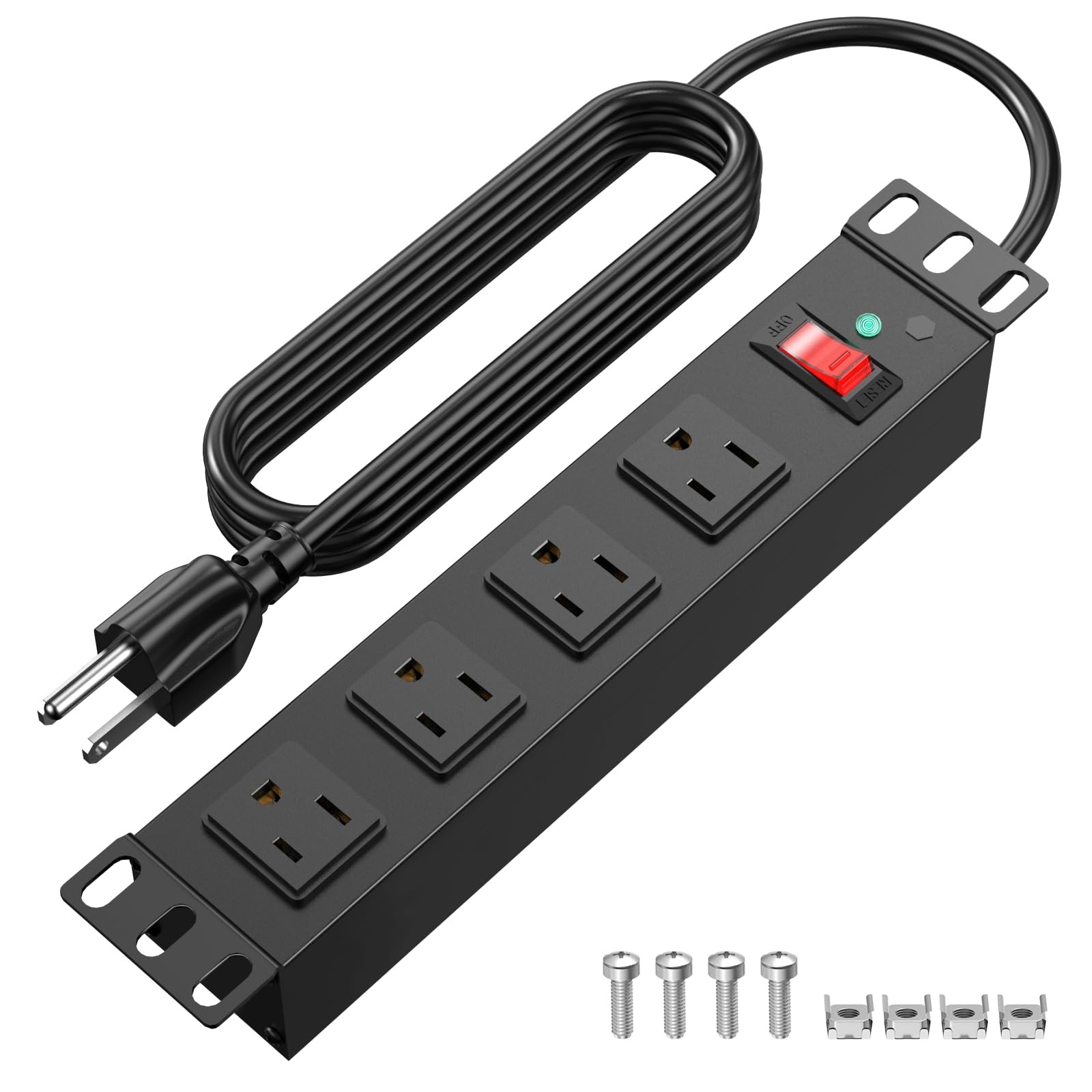 10 inch Rack PDU,4 Outlets Rack Mount PDU Power Strips, 1U Rack Mount,Rack Mo...
