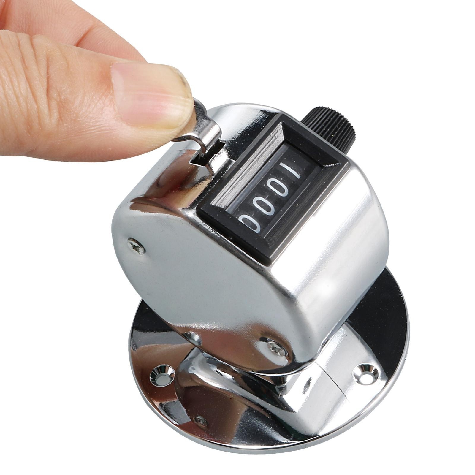Portable Silver Tone Round Base 4 Digits Hand Tally Counter