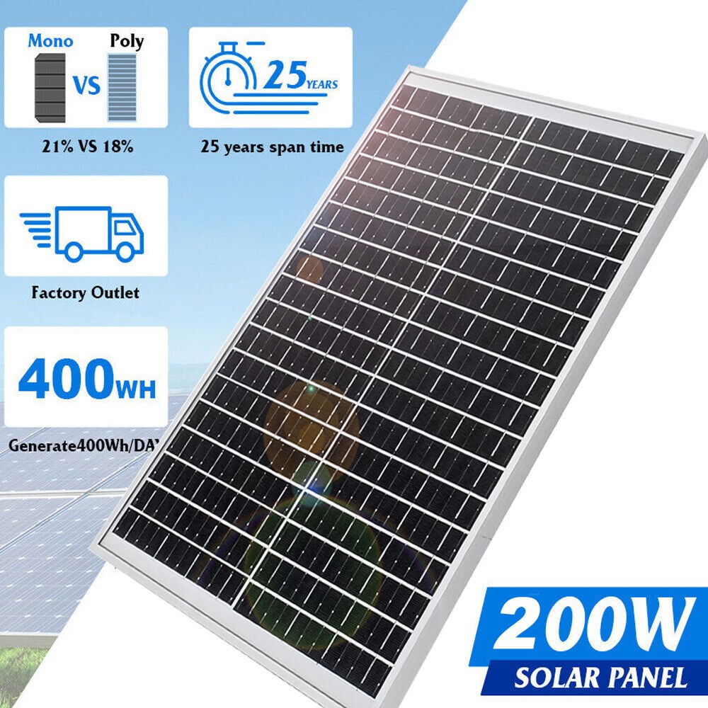 200W Watt Mono Solar Panel 12V Charging Off-Grid Battery Power RV Home Boat Camp