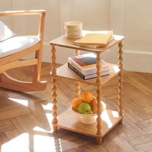 End Table, Modern Side Table with 3 Tier Open Shelf, Small Table Rustic Walnut