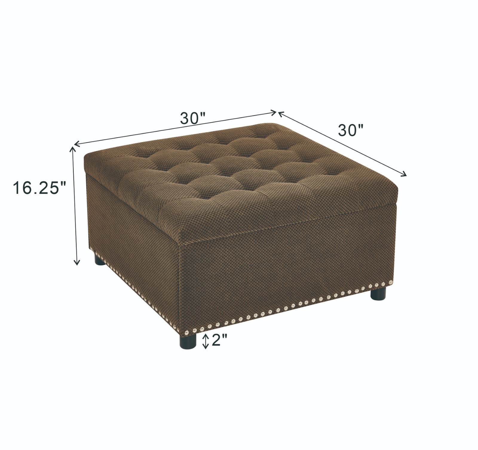 Tufted Storage Ottoman with Nailhead Trim Square Upholstered Coffee Table