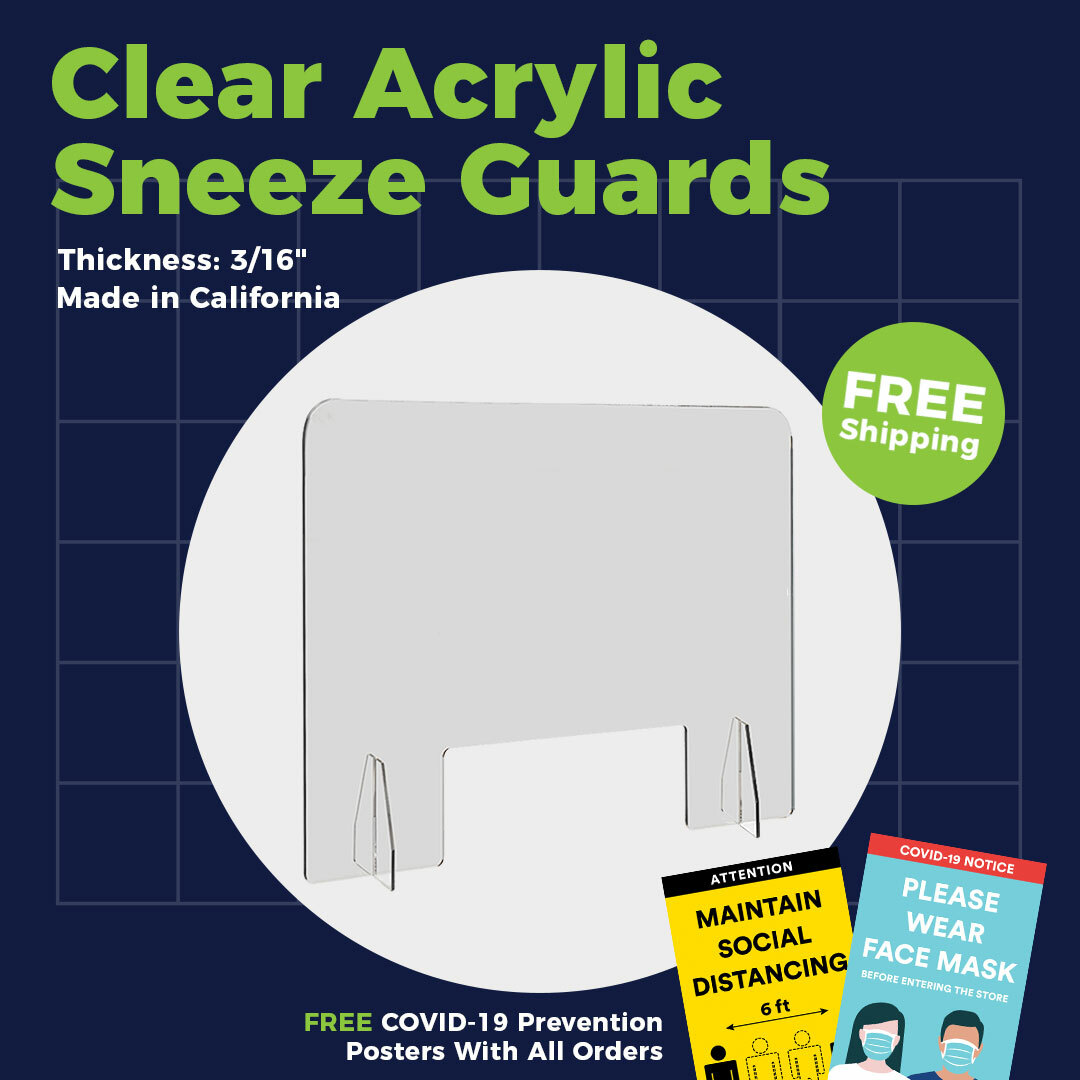 24” X 24” Sneeze Guard, Clear Acrylic, Plexiglass Countertop Barrier Shield -5mm