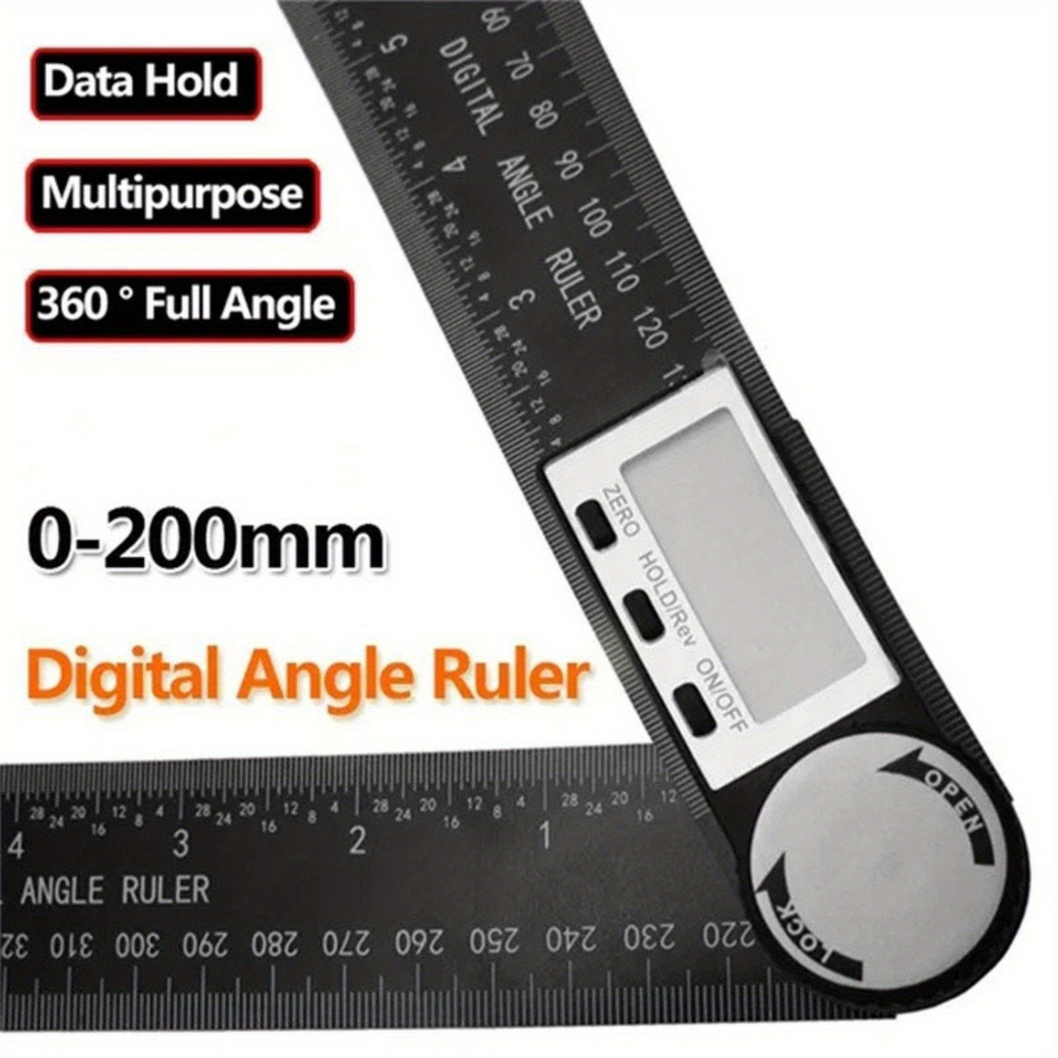 Digital Angle Finder Protractor (8 In/200 mm) Measuring Ruler with LCD Display
