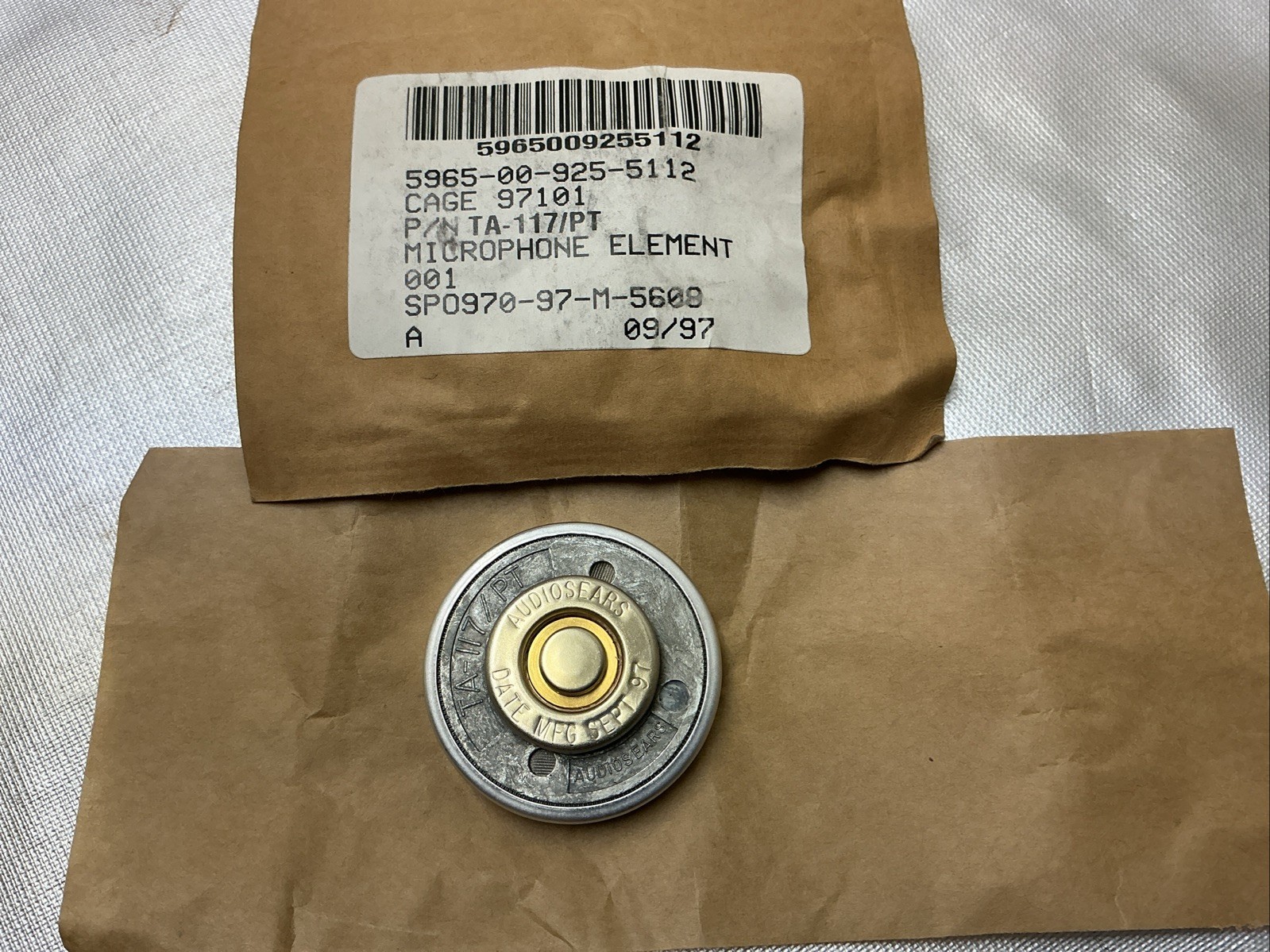 AUDIOSEARS CORP  TA-117/PT MICROPHONE ELEMENT