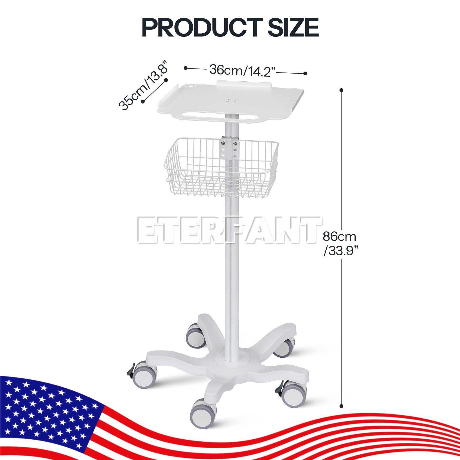 Mobile Rolling Cart Medical Trolley Cart+360°Slient Caster+Basket/Infusion Stand