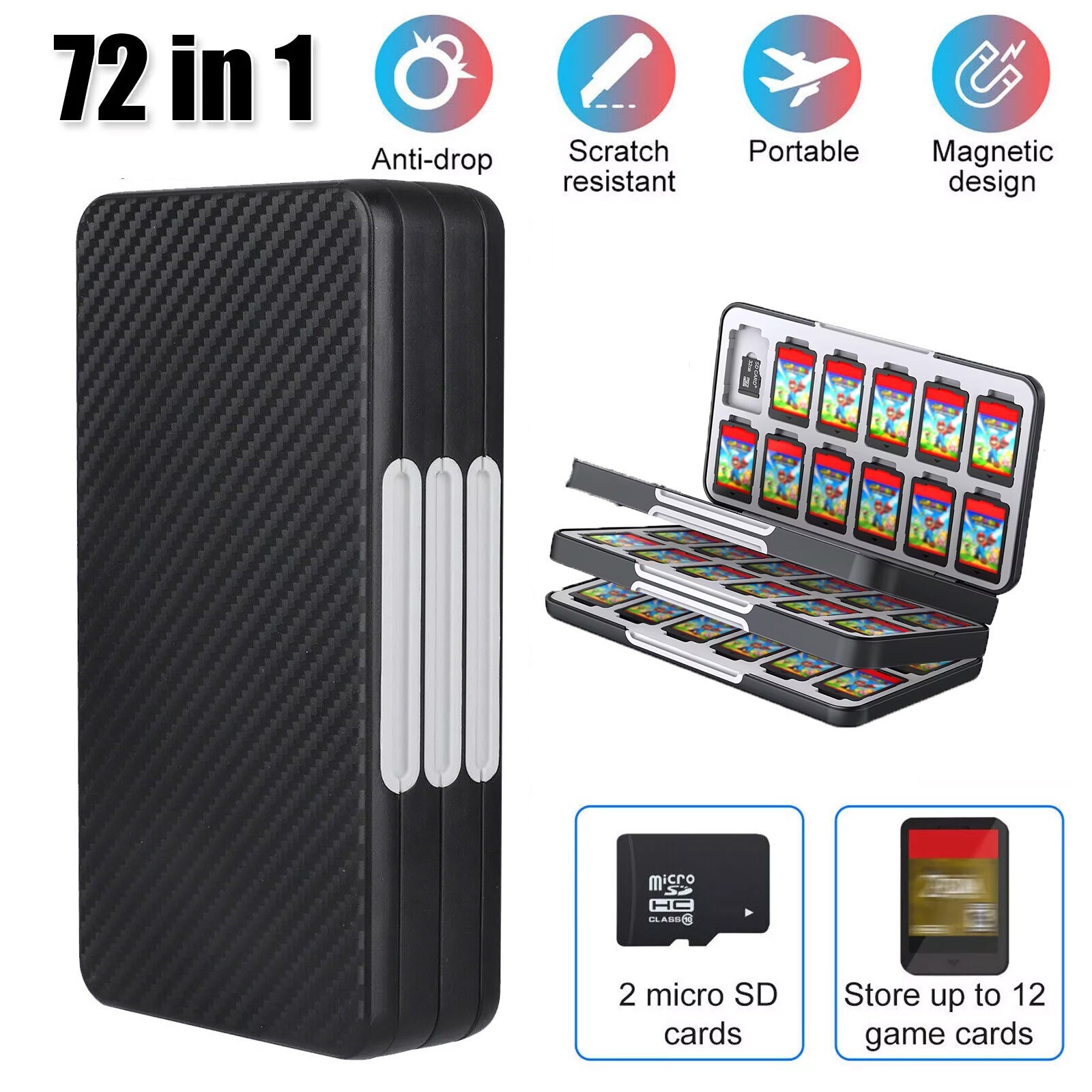 72-in-1 Game Card Case Holder Storage Box Travel Carry Cover for Nintendo Switch