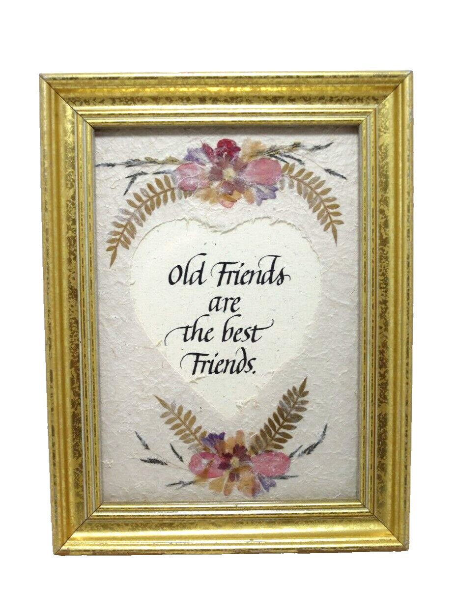 Picture Old Friends are the Best Friends Pressed Flowers 5 x 7 Matted Heart