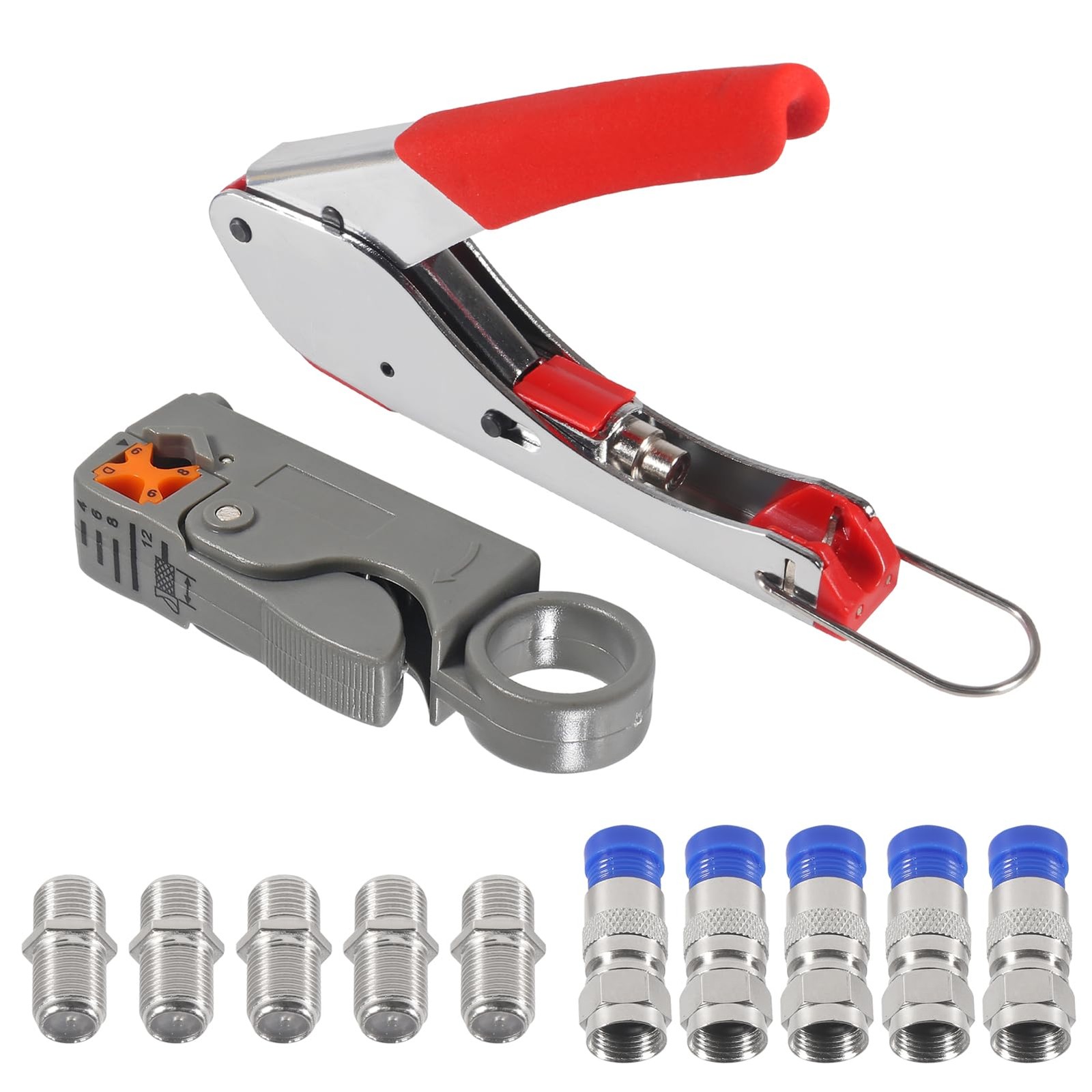 Coax Cable Crimper Tool Kit Coaxial Compression Tool Fitting Wire Stripper wi...