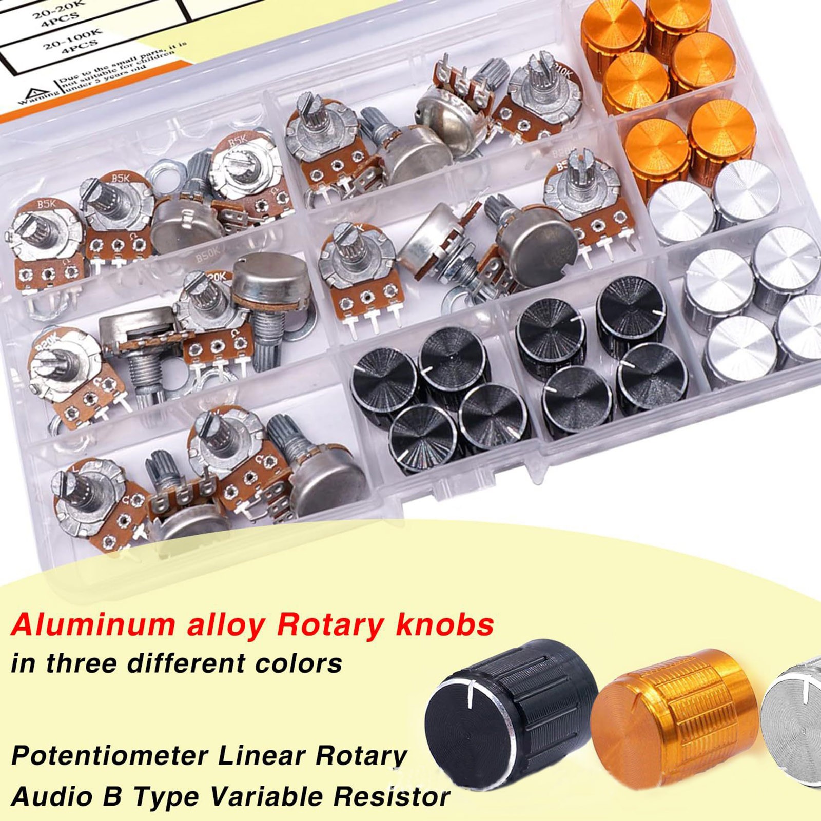 B5K 10K 20K 50K 100K Ohm Potentiometer Linear Rotary Audio Variable Resistor