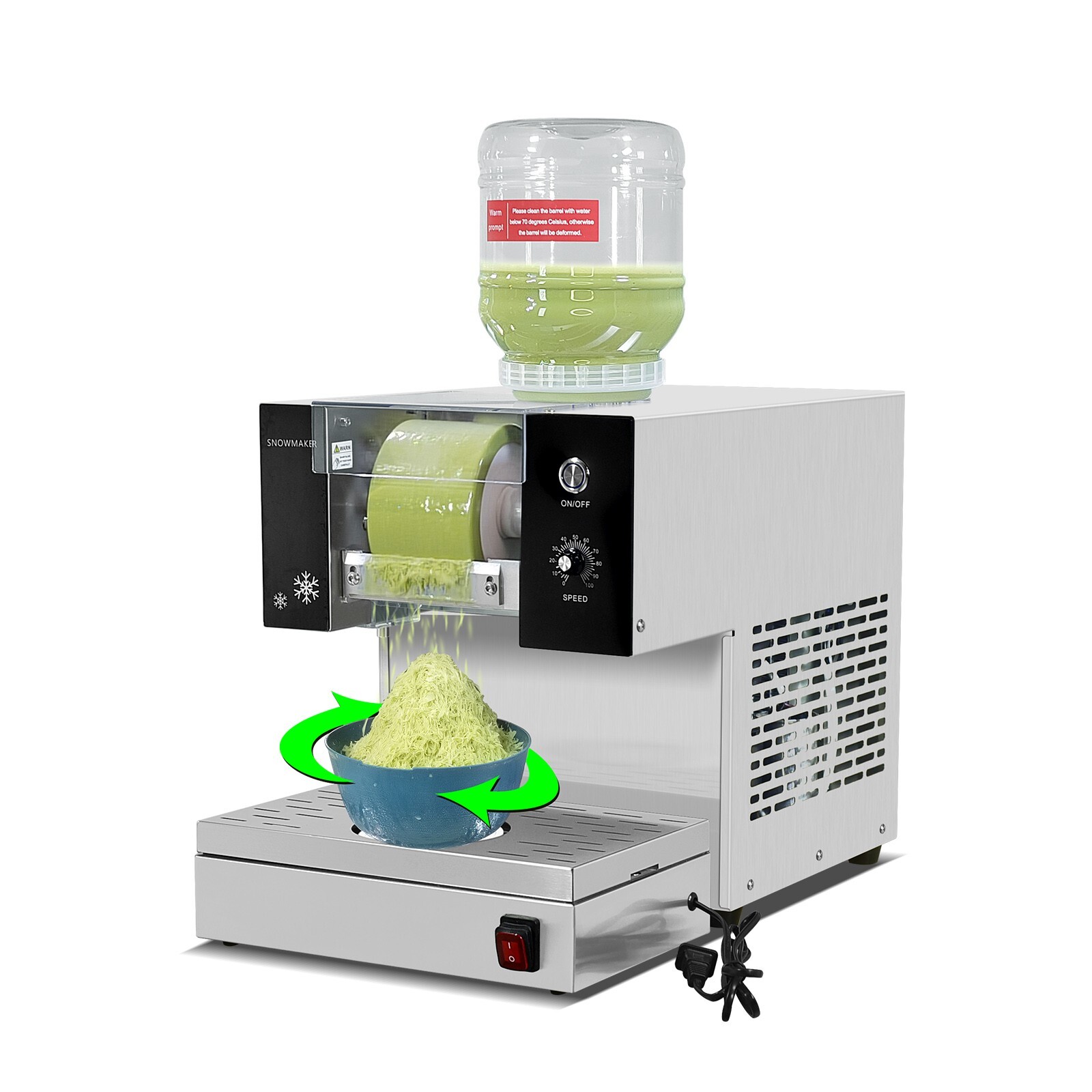 USA Automatic Snowflake Ice Machine Shaved Ice 275lbs/Day with Rotatable Base